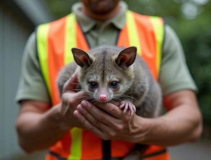 Animal handler safely recovering a deceased possum in Ferny Creek