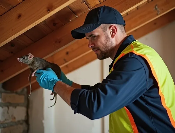 Technician inspecting a roof cavity for a dead rat in Ferny Creek